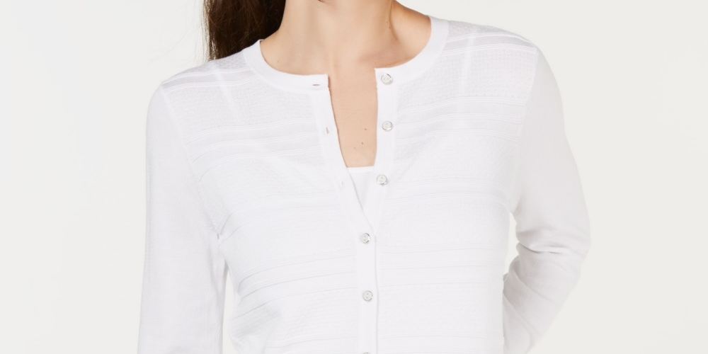 Charter Club Women's Textured Cardigan Sweater White Size -PXL