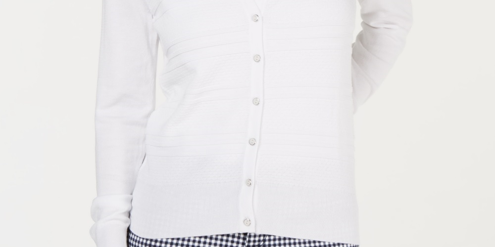 Charter Club Women's Textured Cardigan Sweater White Size -PXL