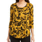 JM Collection Women's Printed Scoop-Neck Top Yellow Size Medium