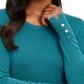 JM Collection Women's Button Cuff Crewneck Sweater Green Size Petite Small
