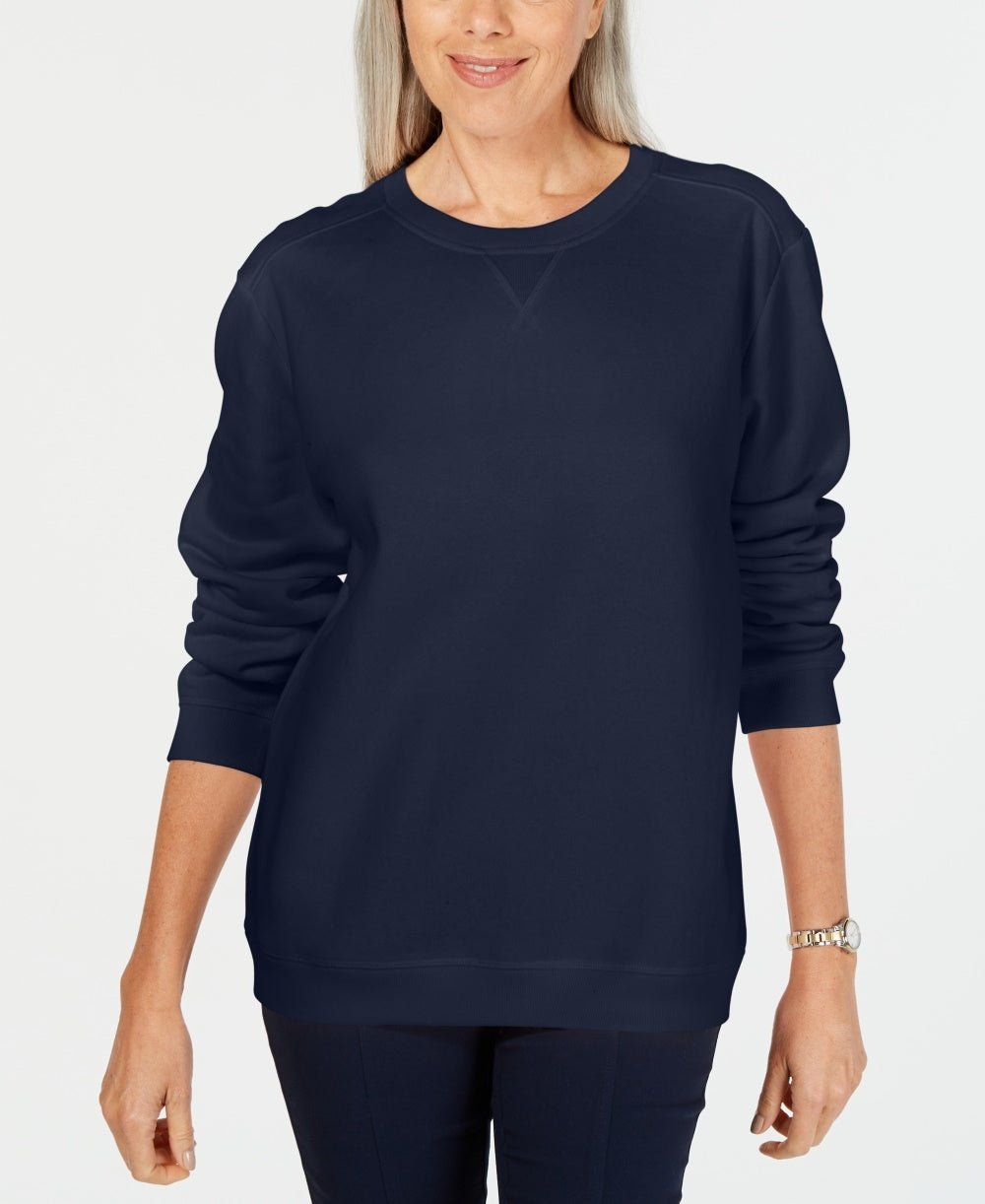 Karen Scott Women's Long-Sleeve Crewneck Sweatshirt Navy Size X-Small