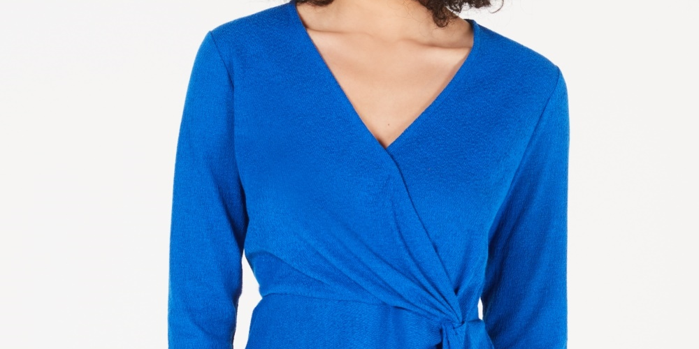 Alfani Women's Petite Twist-Side Faux-Wrap Top Blue PS
