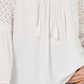 Style & Co Women's Lace Split-Neck Tassel Top  Natural Size Small