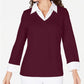 Karen Scott Women's Layered Look Cotton Top Red Size PL