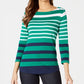 Charter Club Women's Pima Cotton Button-Shoulder Stripe Top Green Size Small