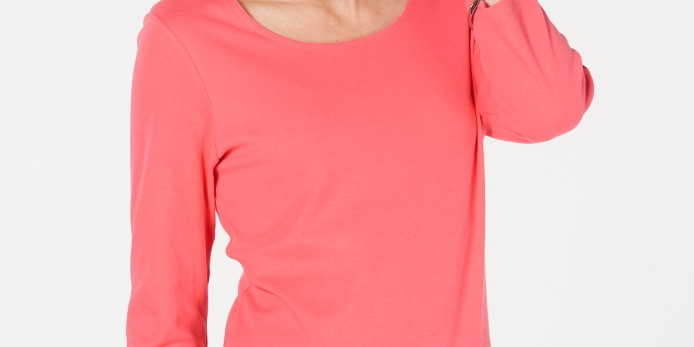 Karen Scott Women's Cotton 3/4-Sleeve Top Orange Size Large