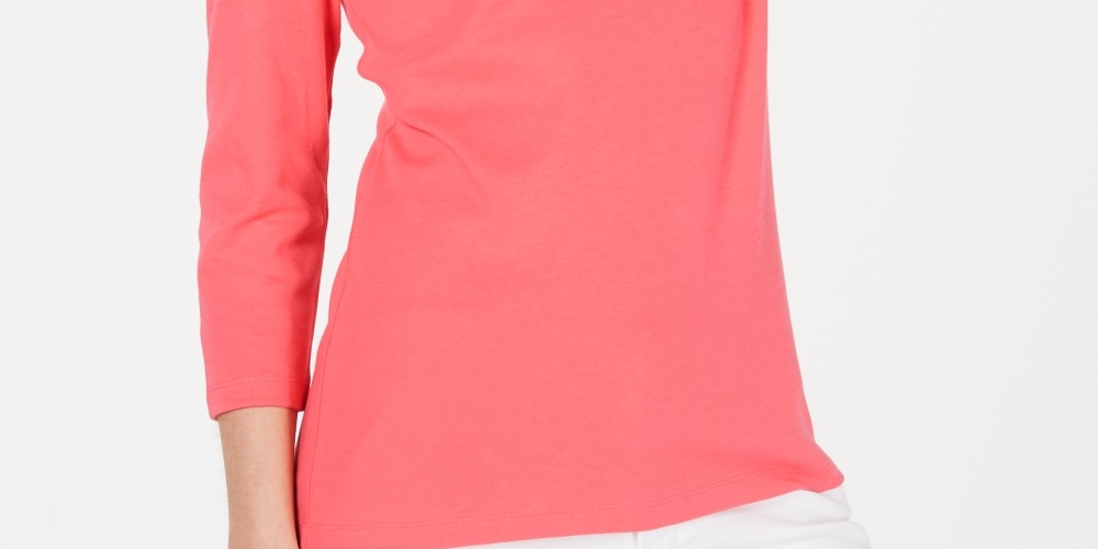 Karen Scott Women's Cotton 3/4-Sleeve Top Orange Size Large