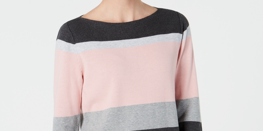 Karen Scott Women's Cotton Striped Sweater Pink Size Petite Small