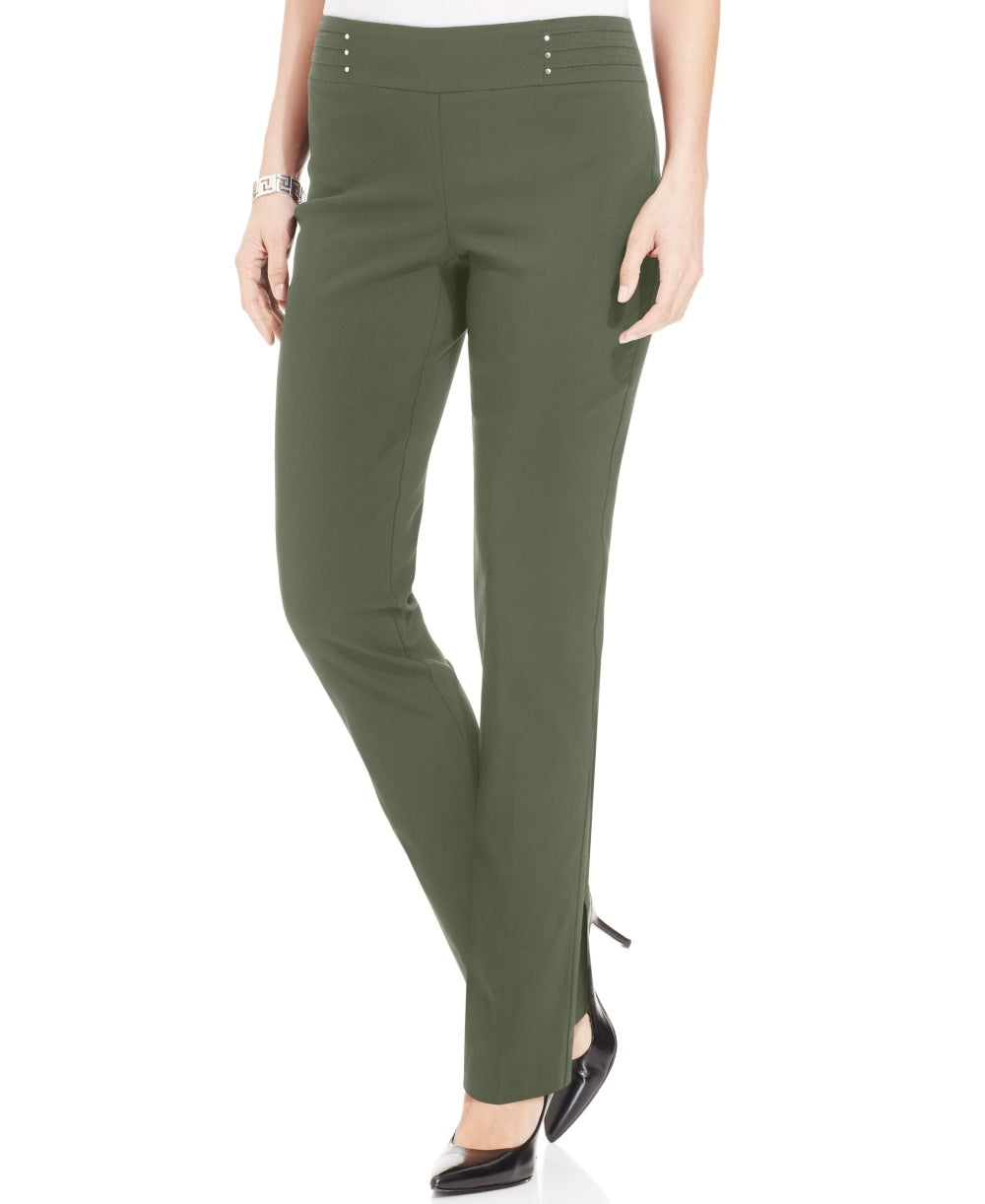 JM Collection Women's Studded Pull On Tummy Control Pants Regular And Short Lengths Green Size Small