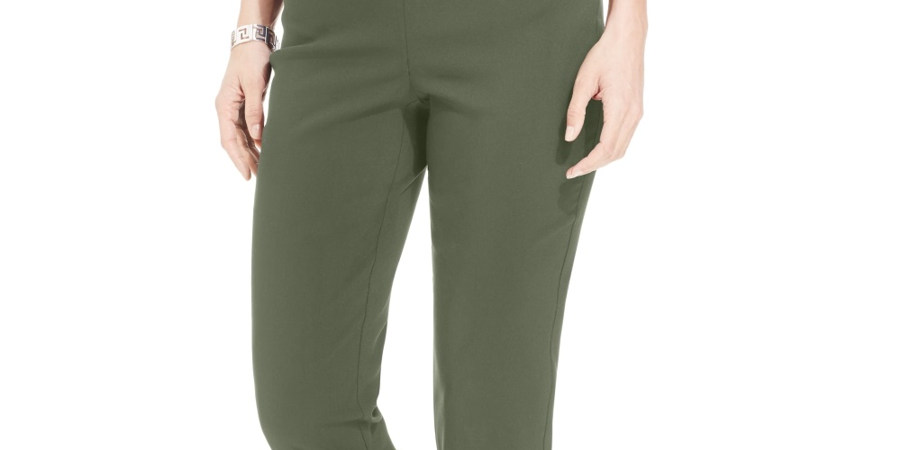 JM Collection Women's Studded Pull On Tummy Control Pants Regular And Short Lengths Green Size Small