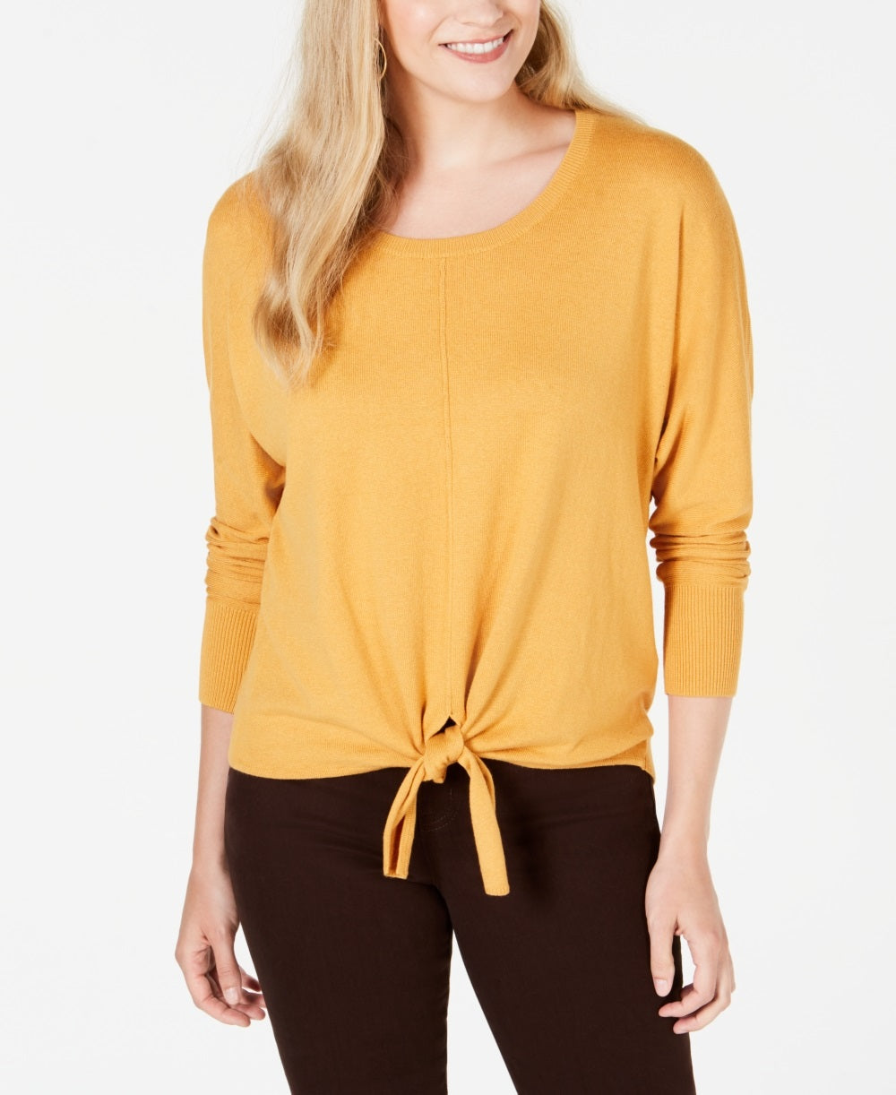 Style & Co Women's Tie Front Sweater Gold Size Small