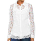 Charter Club Women's Lace Button-Down Top White Size Large