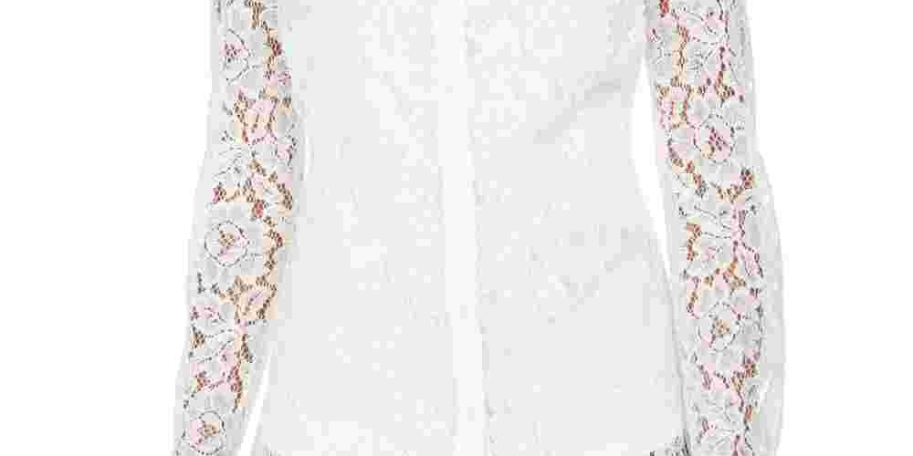 Charter Club Women's Lace Button-Down Top White Size Large