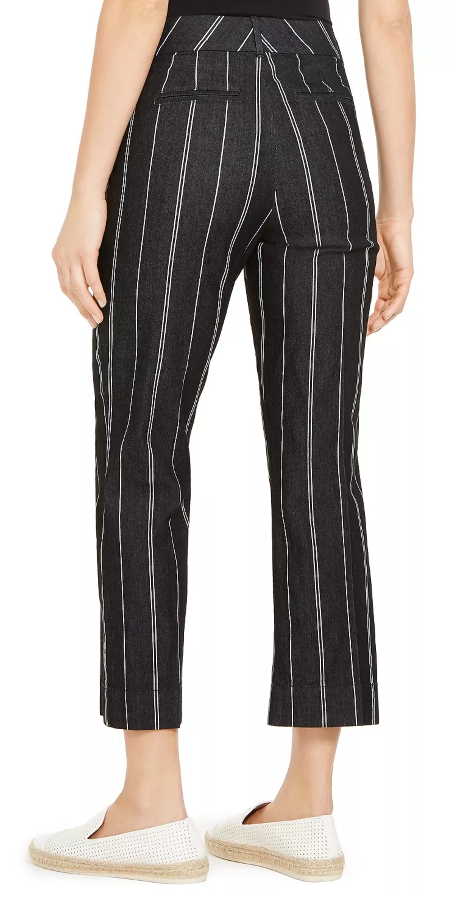 Charter Club Women's Striped Cropped Tummy Control Pants Black Size 4