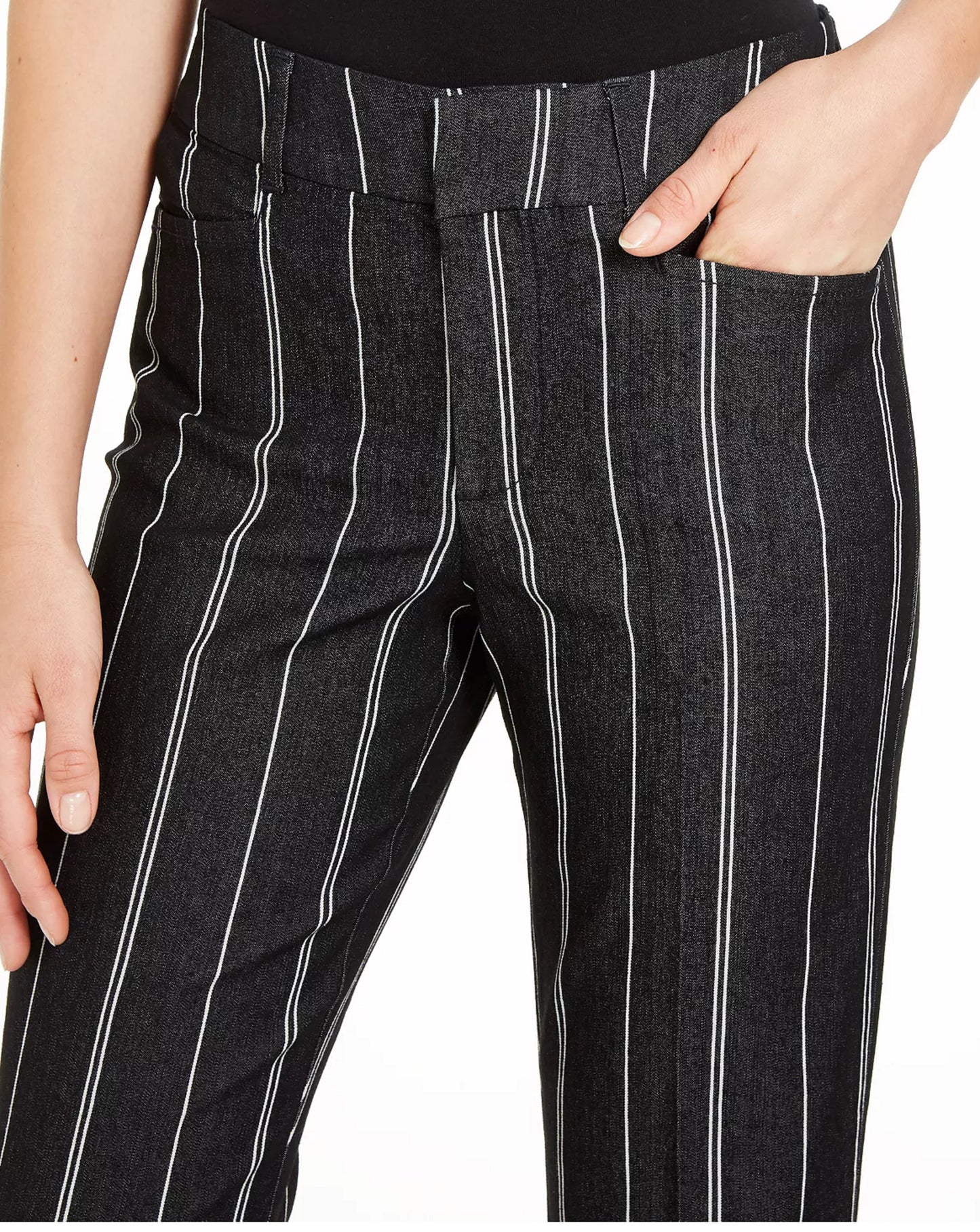 Charter Club Women's Striped Cropped Tummy Control Pants Black Size 4