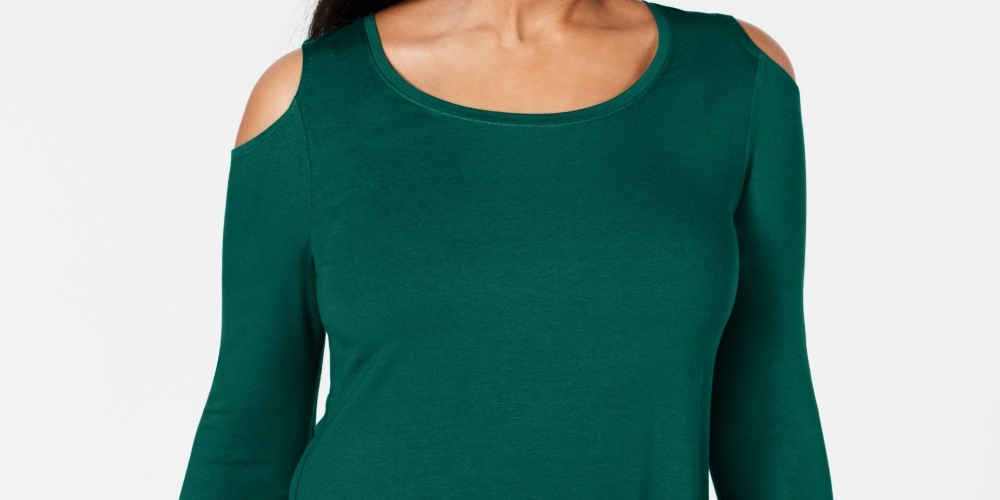 JM Collection Women's Cold Shoulder Top Green Size Petite Medium