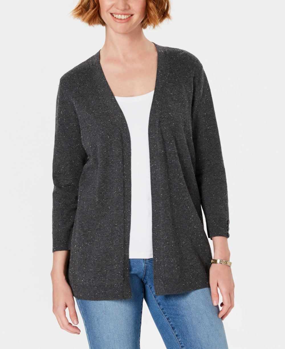 Karen Scott Women's Open Front Cardigan Charcoal Size Petite Small