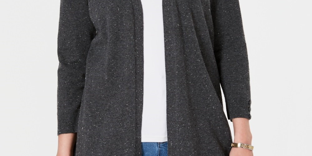 Karen Scott Women's Open Front Cardigan Charcoal Size Petite Small