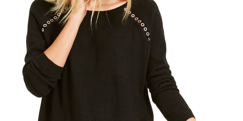 INC International Concepts Women's Peekaboo Grommet Sweater Black Size Small