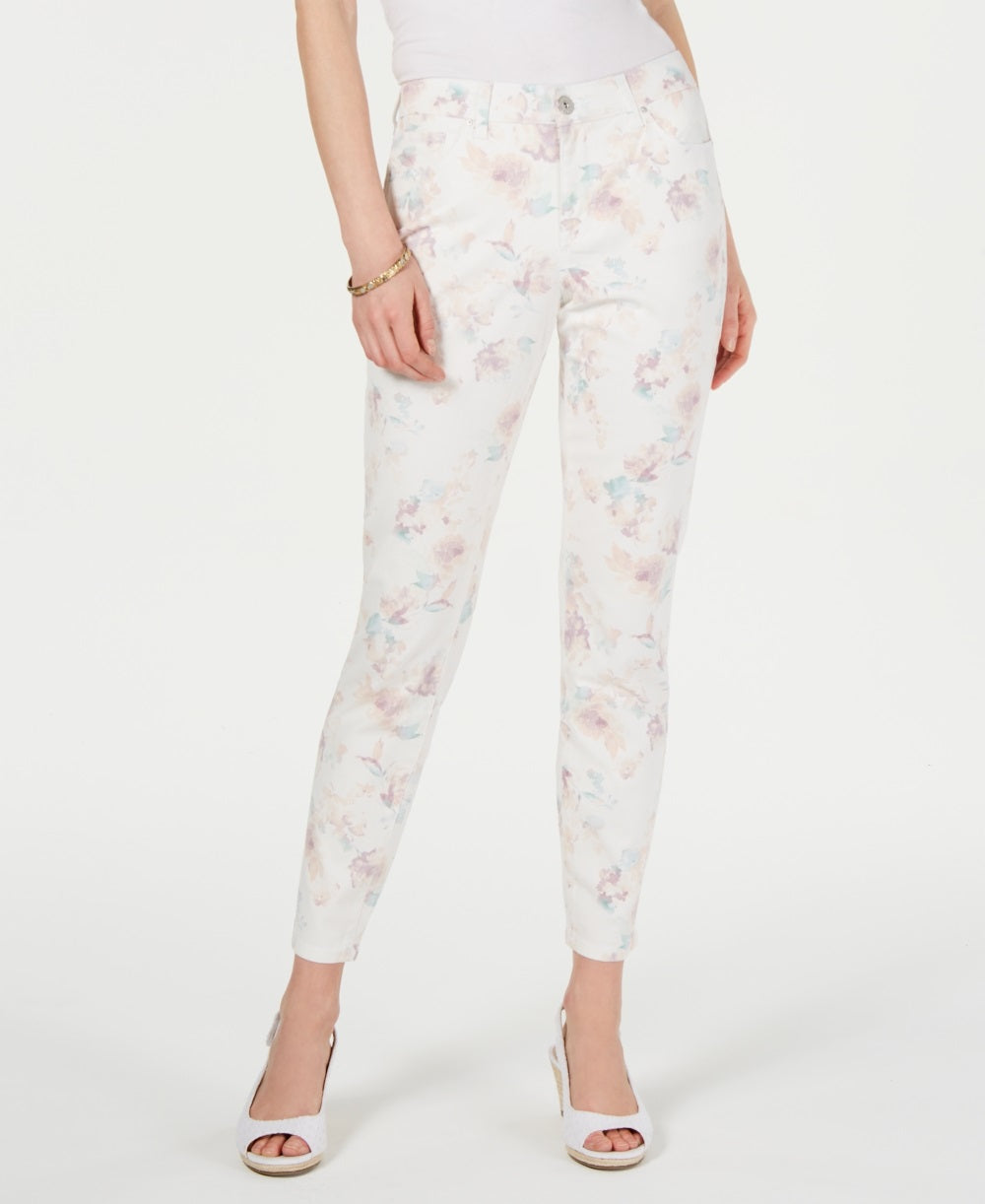 Style & Co Women's Floral Print Skinny Jeans White Size 10