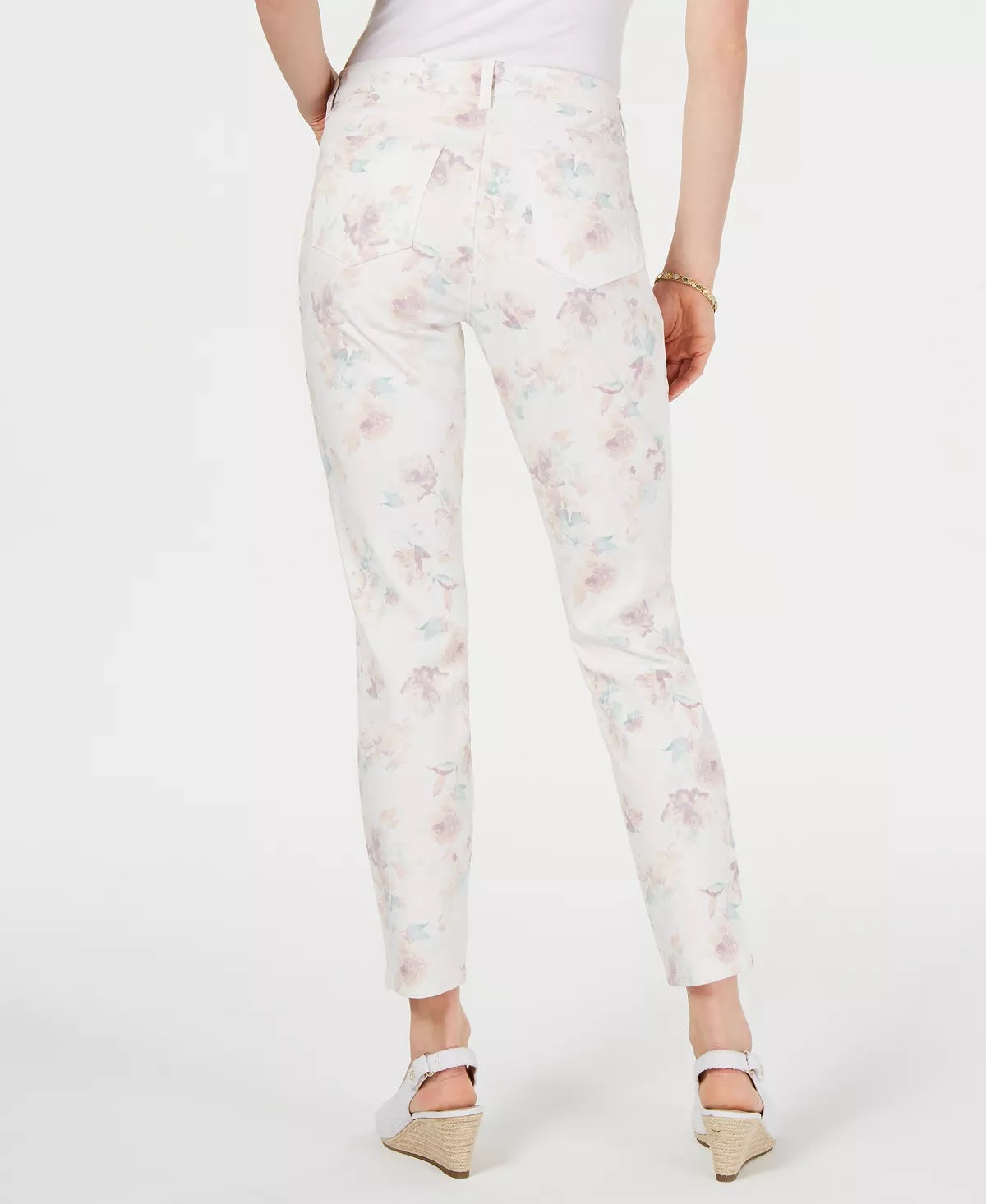 Style & Co Women's Floral Print Skinny Jeans White Size 10