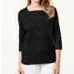 Karen Scott Women's Square Neck Lace Stripe Top Black Size X-Small