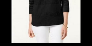 Karen Scott Women's Square Neck Lace Stripe Top Black Size X-Small