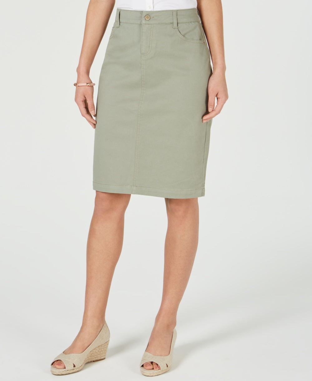 Charter Club Women's Denim Tummy Control Skirt  Green Size 4