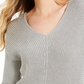 Charter Club Women's Petite Cotton Ribbed Cuffed Sweater Gray Size Small