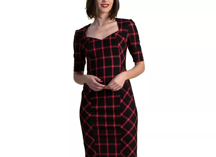 Trina Turk Women's Plaid Sweethear-Neck Casual Dress Black Size 4