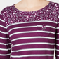 Karen Scott Women's Sport Floral Yoke Striped Top Black Size X-Large