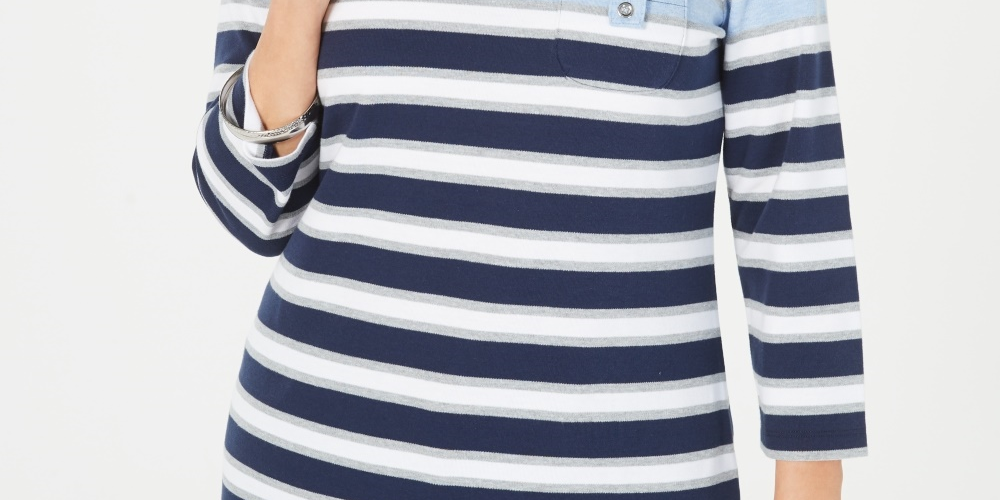 Karen Scott Women's Sport 3/4 Sleeve Striped Top Blue Size X-Small