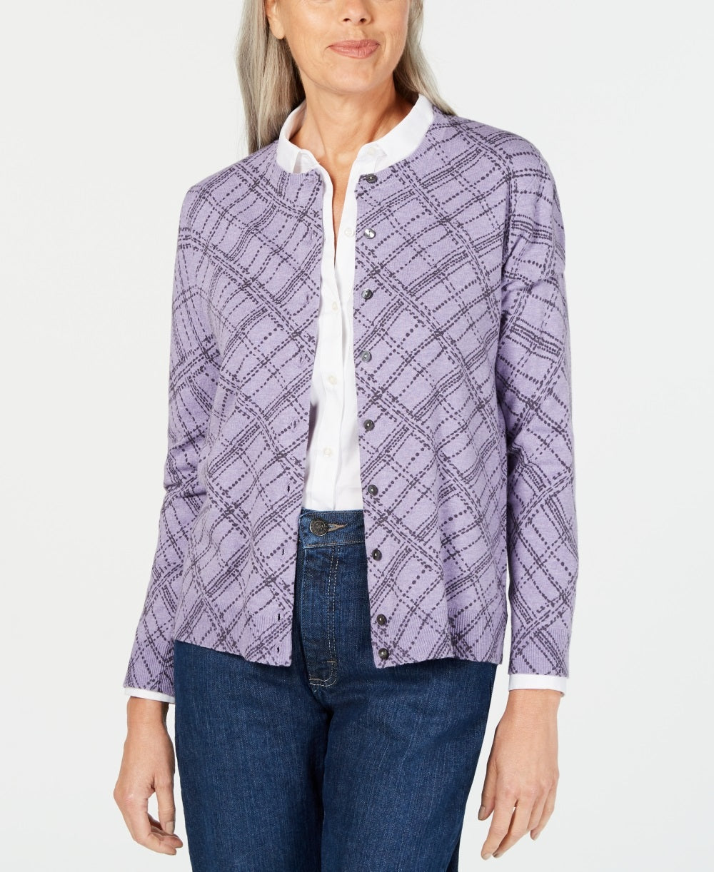 Karen Scott Women's Pamela Plaid Cardigan Purple Size Petite Small