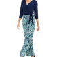 NY Collection Women's Printed Surplice Jumpsuit Green Size Petite Large