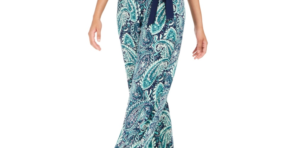NY Collection Women's Printed Surplice Jumpsuit Green Size Petite Large