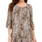 JM Collection Women's Ruffle Sleeve Cheetah Print Crepon Top Beige Size Medium