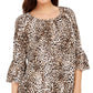 JM Collection Women's Ruffle Sleeve Cheetah Print Crepon Top Beige Size Medium