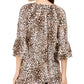 JM Collection Women's Ruffle Sleeve Cheetah Print Crepon Top Beige Size Medium