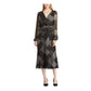Ralph Lauren Women's Belted Zippered Printed Long Sleeve V Neck Midi Wrap Dress Dress Black Size 0
