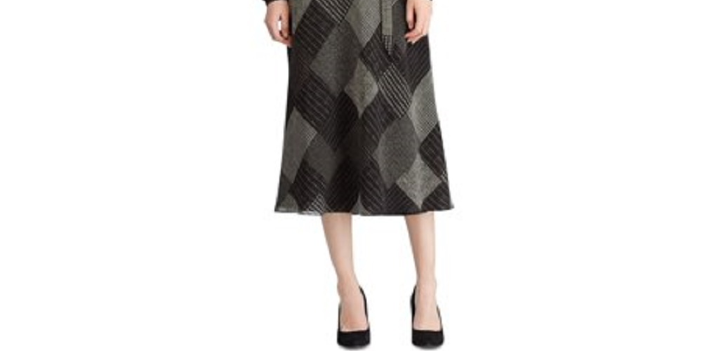 Ralph Lauren Women's Belted Zippered Printed Long Sleeve V Neck Midi Wrap Dress Dress Black Size 0