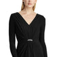 Ralph Lauren Women's Black Rhinestone Long Sleeve V Neck Maxi Evening Fit Flare Dress Black Size 10