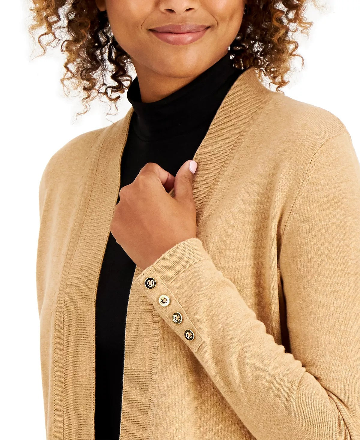 Charter Club Women's Solid Curved Hemline Cardigan Sweater Beige Size XX-Large