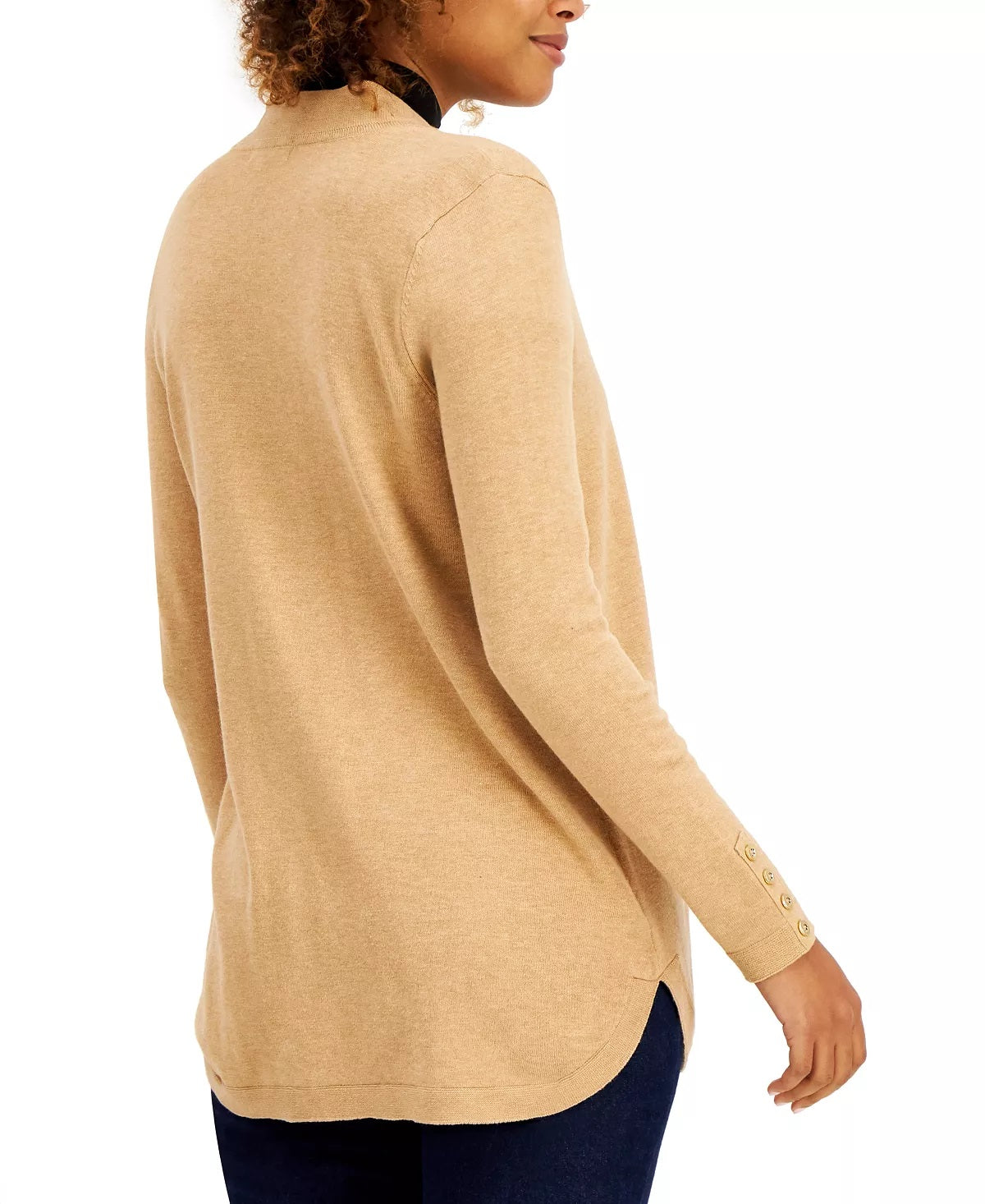 Charter Club Women's Solid Curved Hemline Cardigan Sweater Beige Size XX-Large
