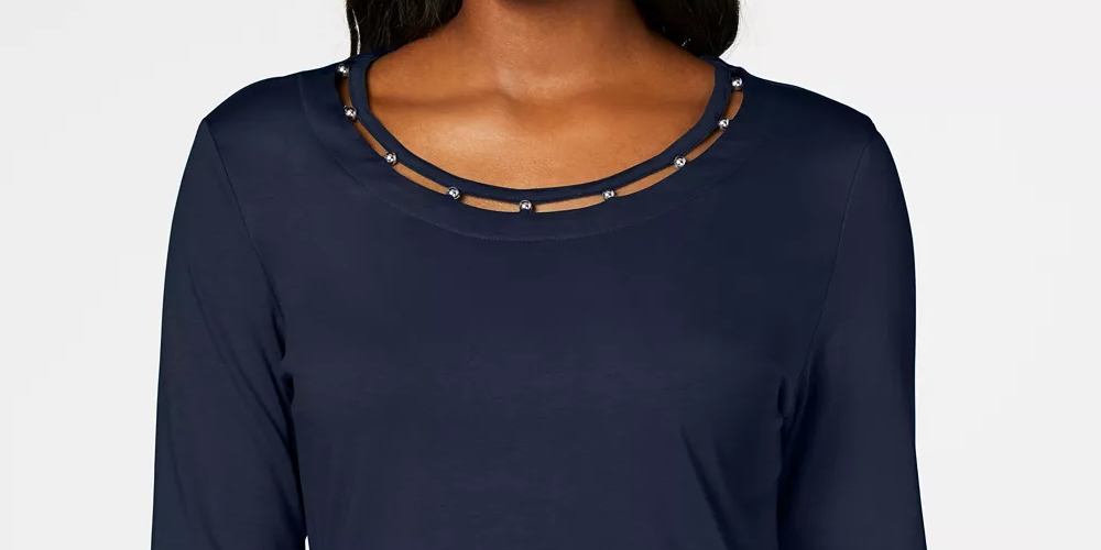 Karen Scott Women's Beaded Top  Purple Size Small