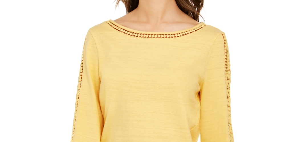 Charter Club Women's Crochet Inset Top Yellow Size Small
