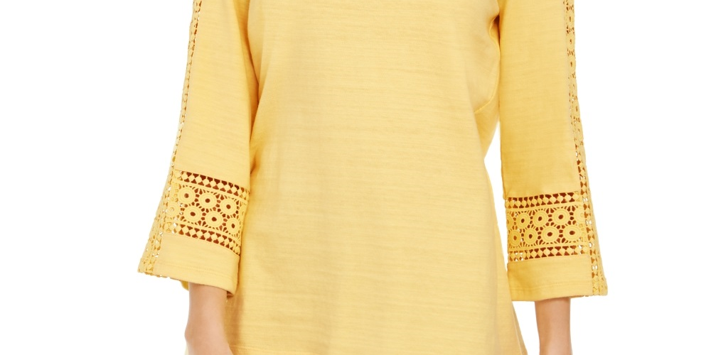 Charter Club Women's Crochet Inset Top Yellow Size Small