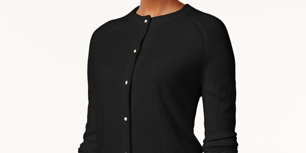 Karen Scott Women's Bead-Button Cardigan  Black Size XX-Large