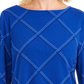 Charter Club Women's Petite Plaid Embroidered Cuff Top Blue Size Petite