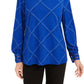 Charter Club Women's Petite Plaid Embroidered Cuff Top Blue Size Petite