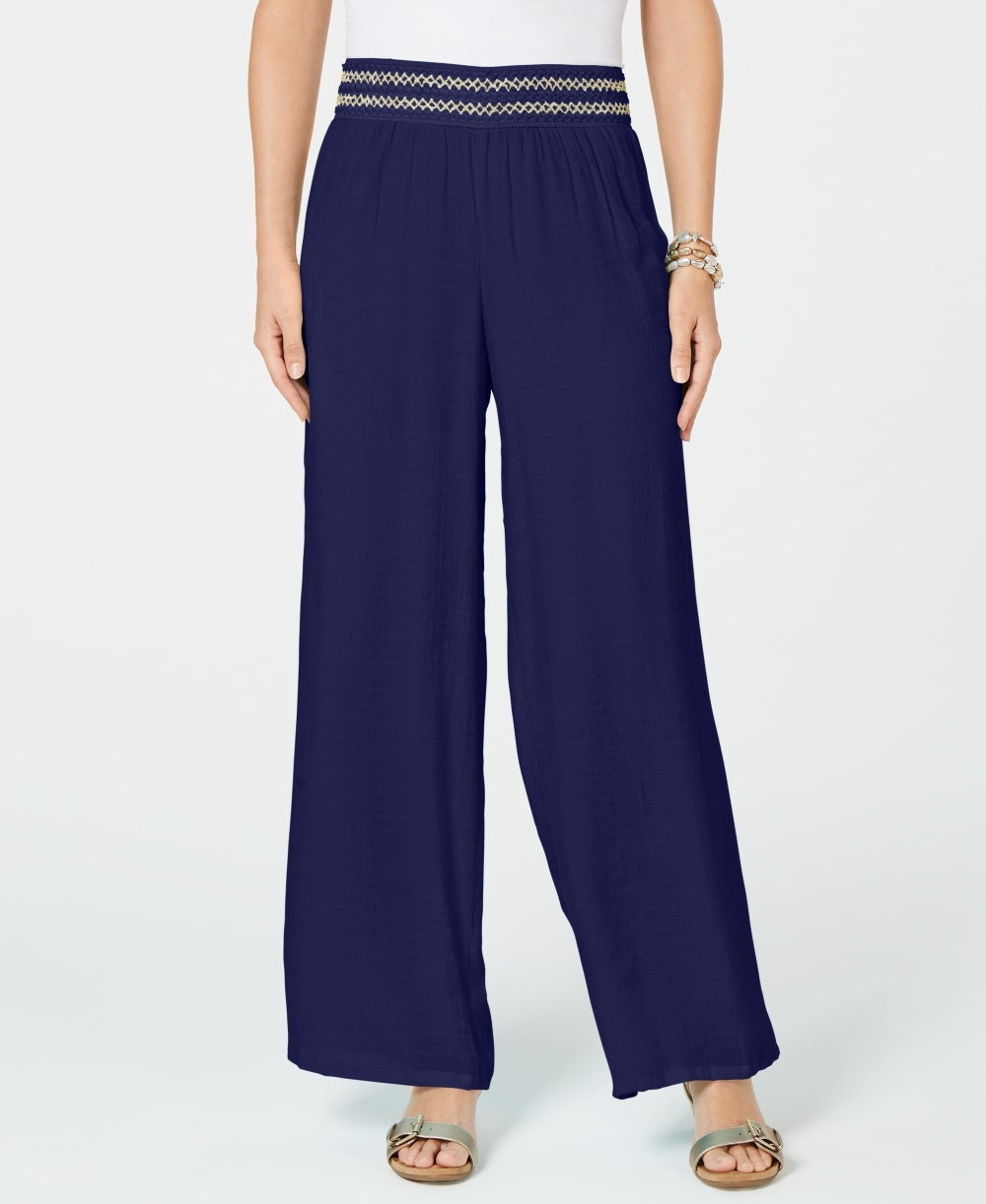 JM Collection Women's Petite Metallic-Detail Wide-Leg Pants Blue Size -PXL